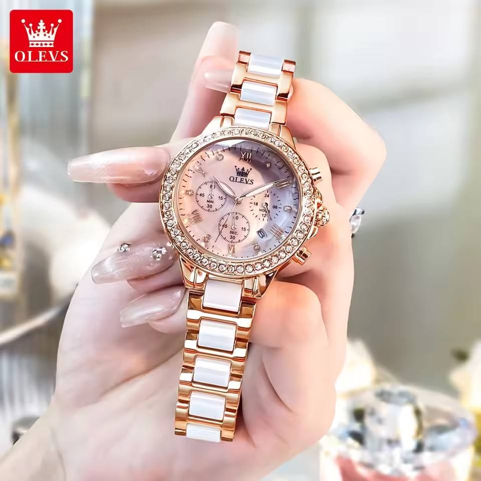 OLEVS 9999 | Pink Crystal-Set Women’s Watch