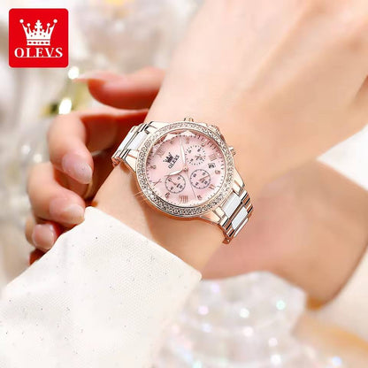 OLEVS 9999 | Pink Crystal-Set Women’s Watch