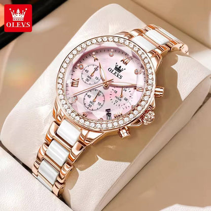 OLEVS 9999 | Pink Crystal-Set Women’s Watch