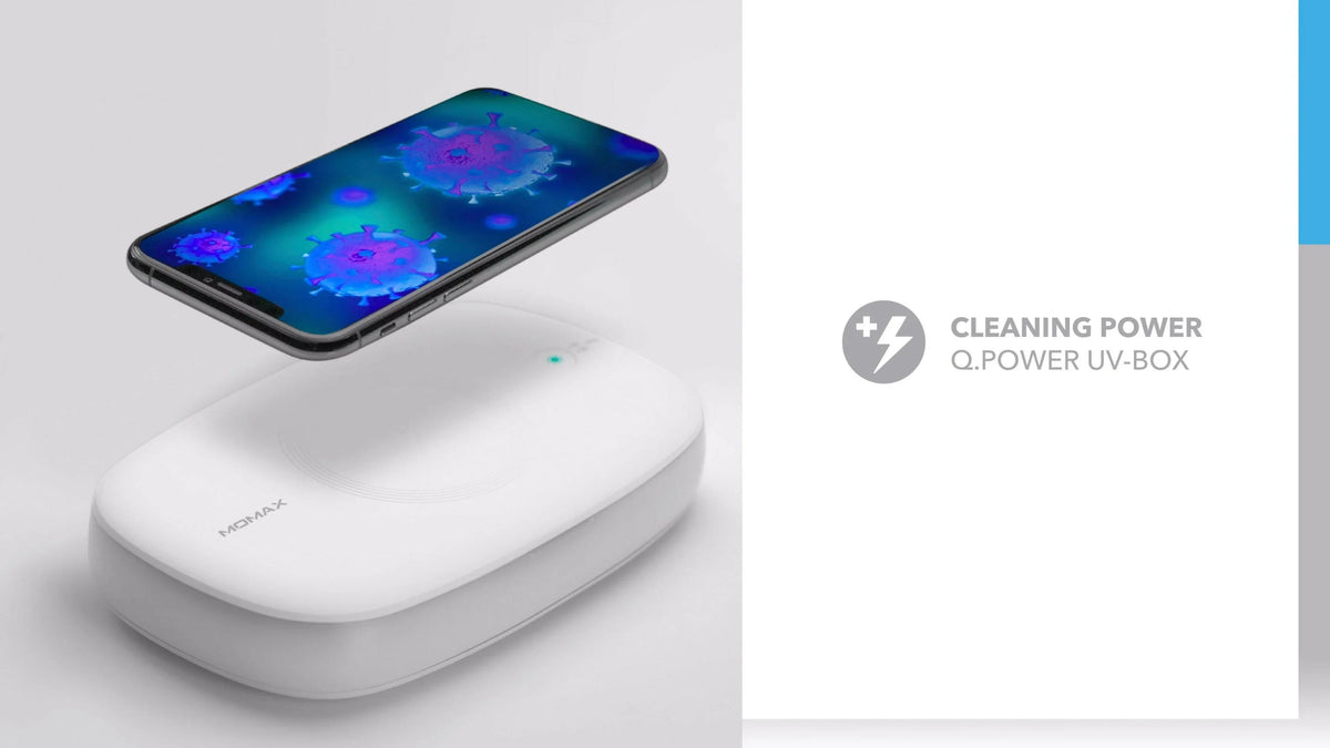 صندوق التعقيم بالأشعة فوق البنفسجية Momax Q.Power UV-Box مع شحن لاسلكي