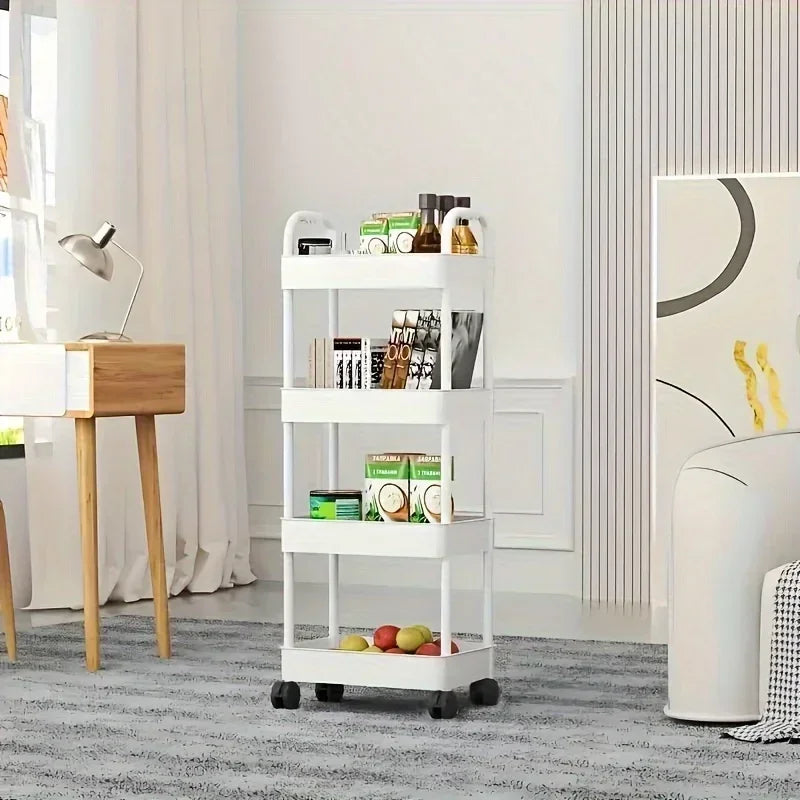 عربة تخزين متعددة الوظائف جديدة بأرفف مفتوحة لعرض الكتب، ومنظم ديكور منزلي، ورف تخزين عملي للوجبات الخفيفة للمطبخ وغرفة المعيشة.